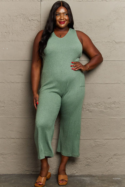 HEYSON Don't Get It Twisted Full Size Rib Knit Jumpsuit - OMDEL.COM