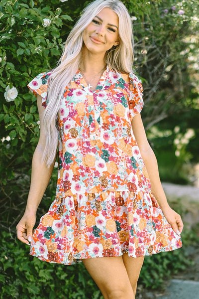 Ruffled Printed Cap Sleeve Mini Dress Trendsi OMDEL.COM