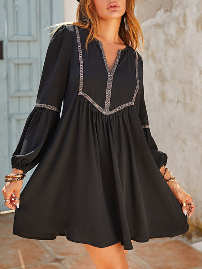 Ruched Notched Long Sleeve Mini Dress Trendsi OMDEL.COM