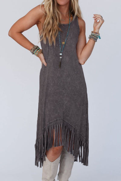 Tassel Round Neck Sleeveless Midi Dress Trendsi OMDEL.COM