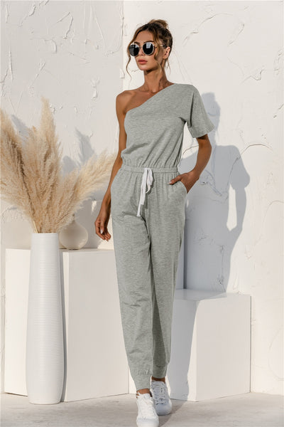 Single Shoulder Short Sleeve Jumpsuit Trendsi OMDEL.COM