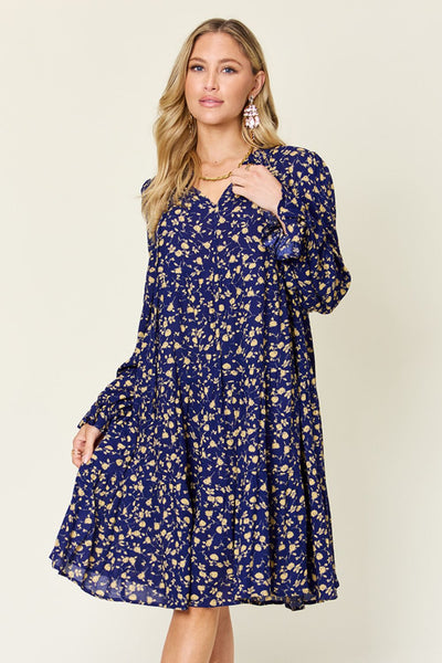 Double Take Full Size Printed Ruffle Hem Long Sleeve Tiered Dress Trendsi OMDEL.COM