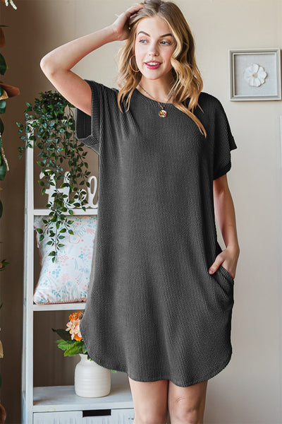 Heimish Full Size Ribbed Round Neck Short Sleeve Tee Dress Trendsi OMDEL.COM