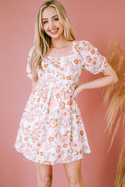 Floral Tie-Back Puff Sleeve Dress Trendsi OMDEL.COM