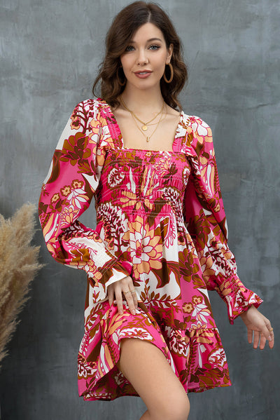 Floral Square Neck Flounce Sleeve Dress Trendsi OMDEL.COM