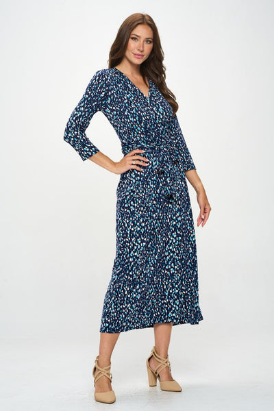 RENEE C Printed Tie Front Surplice Midi Dress Trendsi OMDEL.COM