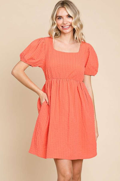 Culture Code Textured Square Neck Short Sleeve Dress Trendsi OMDEL.COM