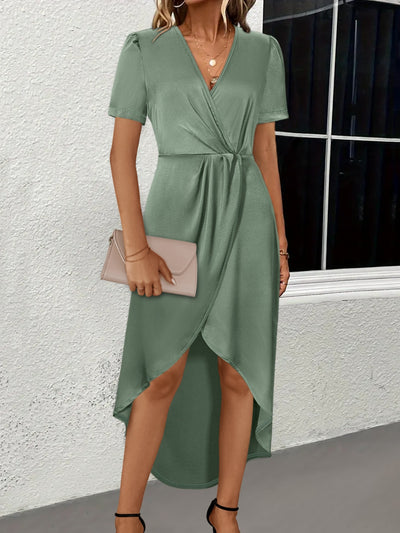 Surplice Short Sleeve Midi Dress Trendsi OMDEL.COM