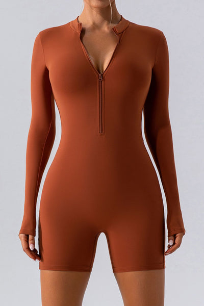 Half Zip Long Sleeve Active Romper Trendsi OMDEL.COM