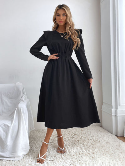 Ruched Ruffled Round Neck Long Sleeve Dress Trendsi OMDEL.COM