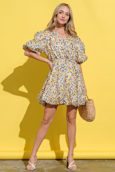 And The Why Full Size Floral Surplice Puff Sleeve Dress Trendsi OMDEL.COM