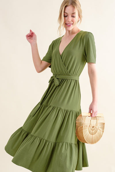 And The Why Soft Short Sleeve Tiered Midi Dress Trendsi OMDEL.COM