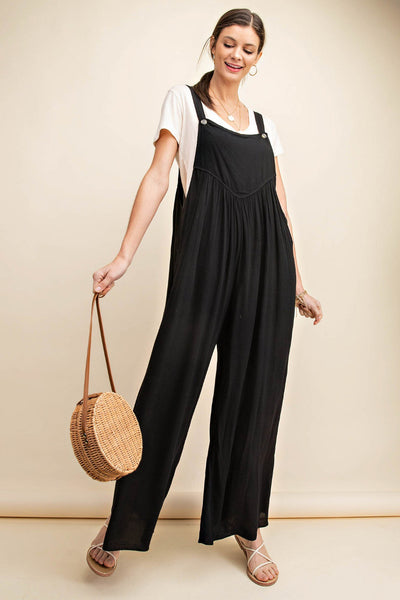 Kori America Full Size Sleeveless Ruched Wide Leg Overalls Trendsi OMDEL.COM