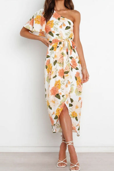 Floral One-Shoulder Tied Tulip Hem Dress Trendsi OMDEL.COM