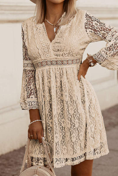 Lace V-Neck Three-Quarter Sleeve Dress Trendsi OMDEL.COM