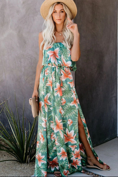 Slit Tropical Sleeveless Tube Dress Trendsi OMDEL.COM