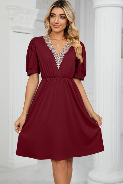 V-Neck Puff Sleeve Dress Trendsi OMDEL.COM