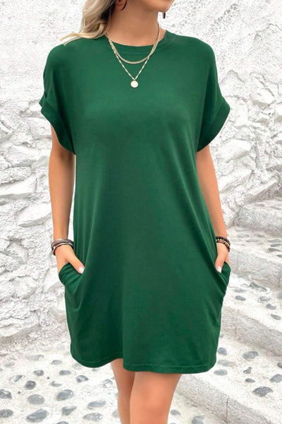 Pocketed Round Neck Short Sleeve Dress Trendsi OMDEL.COM