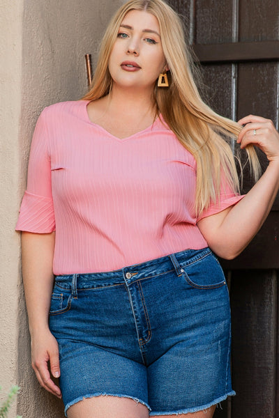 Plus Size V-Neck Half Sleeve Blouse Trendsi OMDEL.COM