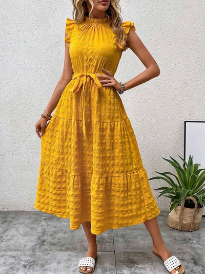 Tied Ruffled Cap Sleeve Midi Dress Trendsi OMDEL.COM