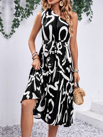 Perfee Printed Single Shoulder Tie Waist Dress Trendsi OMDEL.COM