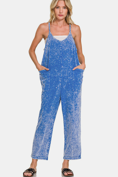 Zenana Washed Spaghetti Straps Overalls with Pockets Trendsi OMDEL.COM