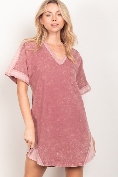 VERY J Short Sleeve V-Neck Tee Dress Trendsi OMDEL.COM