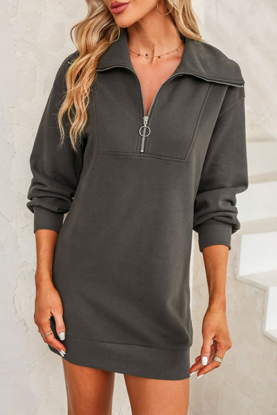 Half Zip Dropped Shoulder Mini Sweatshirt Dress Trendsi OMDEL.COM