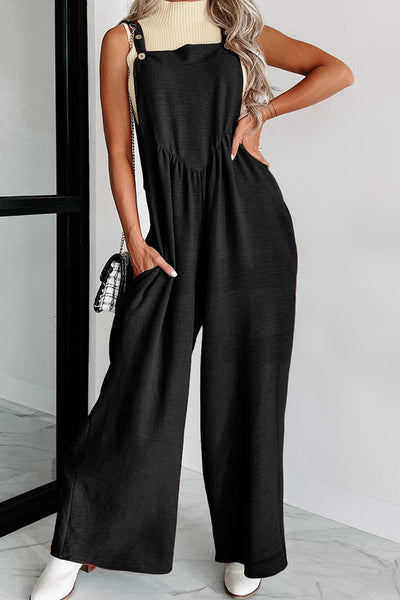 Buttoned Wide Leg Overalls - OMDEL.COM