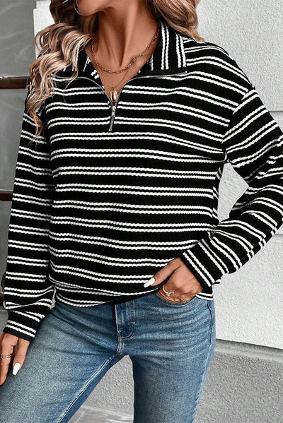 Striped Half Zip Long Sleeve Top Trendsi OMDEL.COM