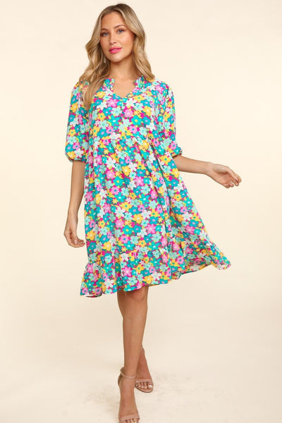 Haptics Bubble Sleeve Floral Ruffled Dress Trendsi OMDEL.COM