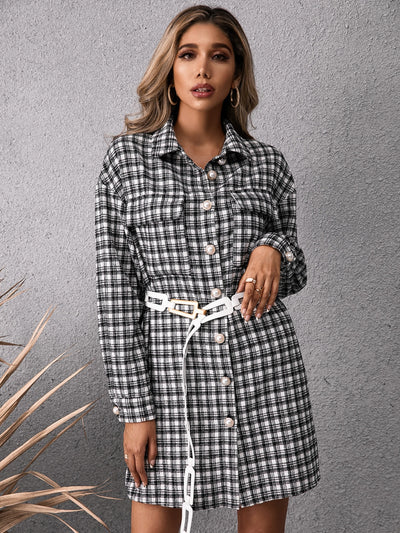 Ivy Lane Pocketed Plaid Long Sleeve Mini Dress Trendsi OMDEL.COM