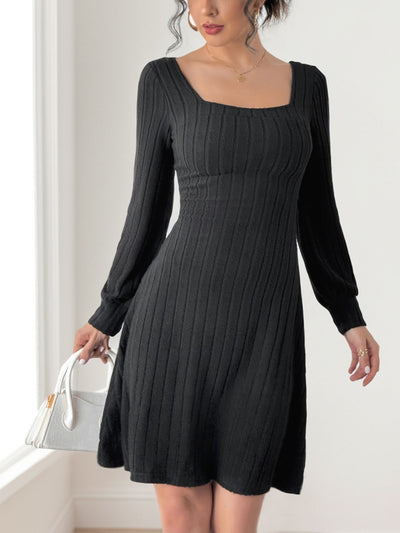 Perfee Butterfly Square Neck Long Sleeve Dress Trendsi OMDEL.COM