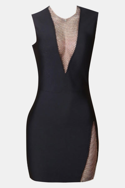 Rhinestone Detail Spliced Mesh Sleeveless Dress Trendsi OMDEL.COM