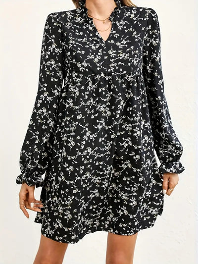 Ditsy Floral Notched Flounce Sleeve Dress Trendsi OMDEL.COM