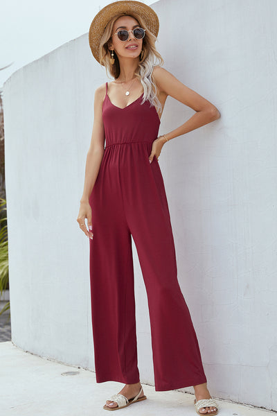 V-Neck Spaghetti Strap Wide Leg Jumpsuit Trendsi OMDEL.COM