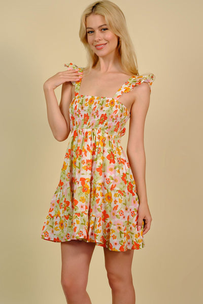 Floral Smocked Square Neck Mini Dress Trendsi OMDEL.COM