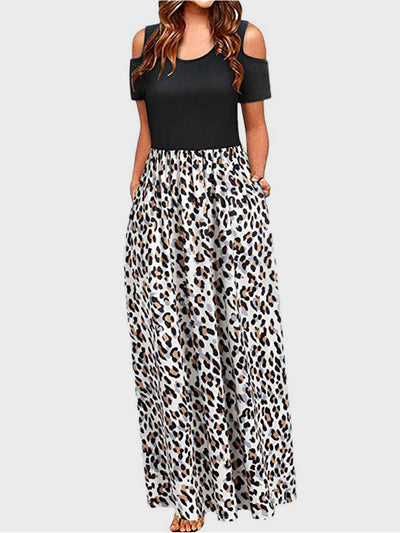 Leopard Round Neck Cold Shoulder Dress Trendsi OMDEL.COM