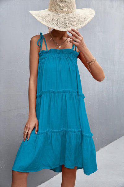 Tie-Shoulder Frill Trim Sleeveless Dress Trendsi OMDEL.COM