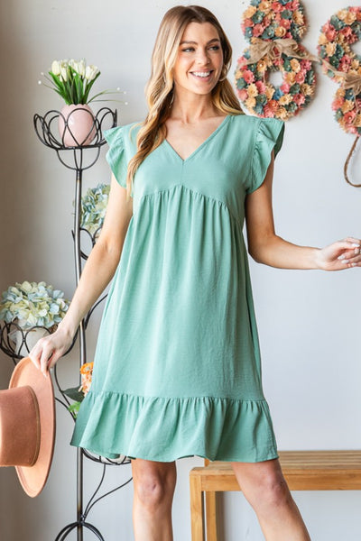 Heimish Full Size Short Sleeve V Neck Ruffled Hem Dress Trendsi OMDEL.COM