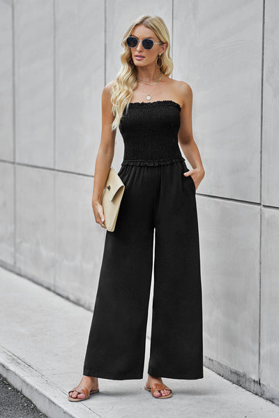 Straight Neck Smocked Jumpsuit Trendsi OMDEL.COM