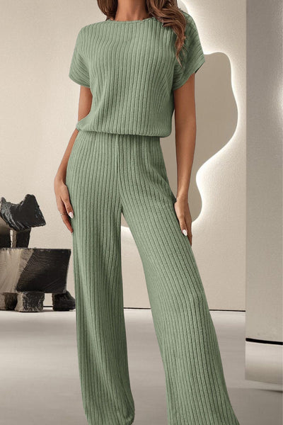 Round Neck Short Sleeve Jumpsuit Trendsi OMDEL.COM