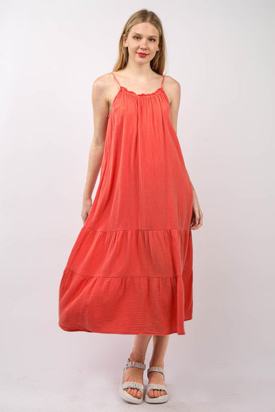 VERY J Ruffled A-Line Midi Cami Dress Trendsi OMDEL.COM