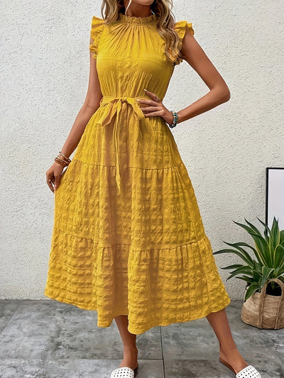 Tied Ruffled Cap Sleeve Midi Dress Trendsi OMDEL.COM