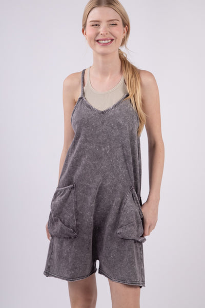 VERY J V-Neck Sleeveless Washed Romper Trendsi OMDEL.COM