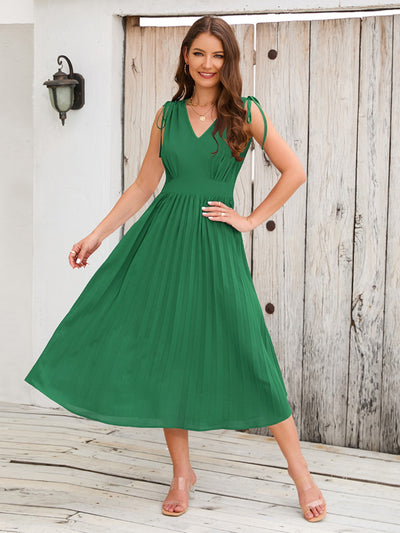 Pleated V-Neck Sleeveless Midi Dress Trendsi OMDEL.COM