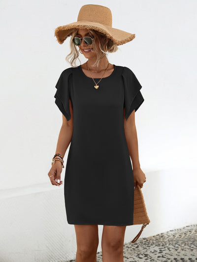 Round Neck Flutter Sleeve Mini Dress Trendsi OMDEL.COM