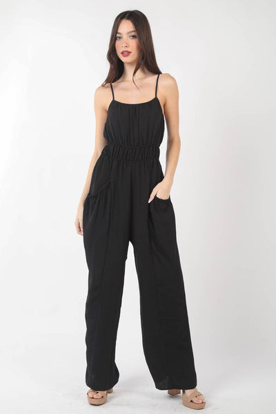 VERY J Pintuck Detail Woven Sleeveless Jumpsuit Trendsi OMDEL.COM