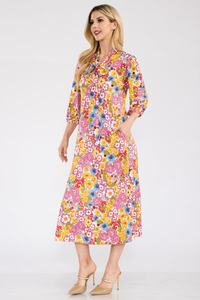 Celeste Full Size Floral Midi Dress with Bow Tied Trendsi OMDEL.COM