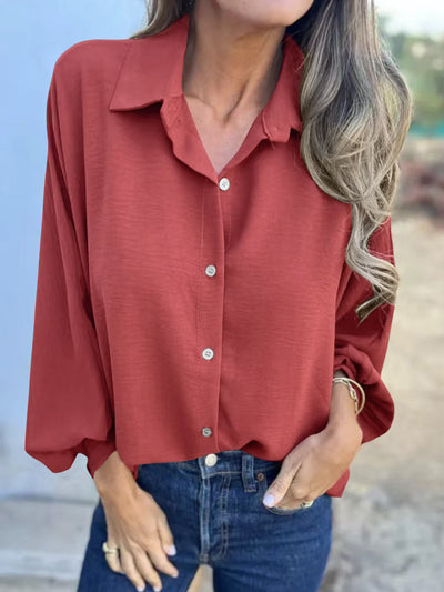 Full Size Collared Neck Long Sleeve Shirt Trendsi OMDEL.COM